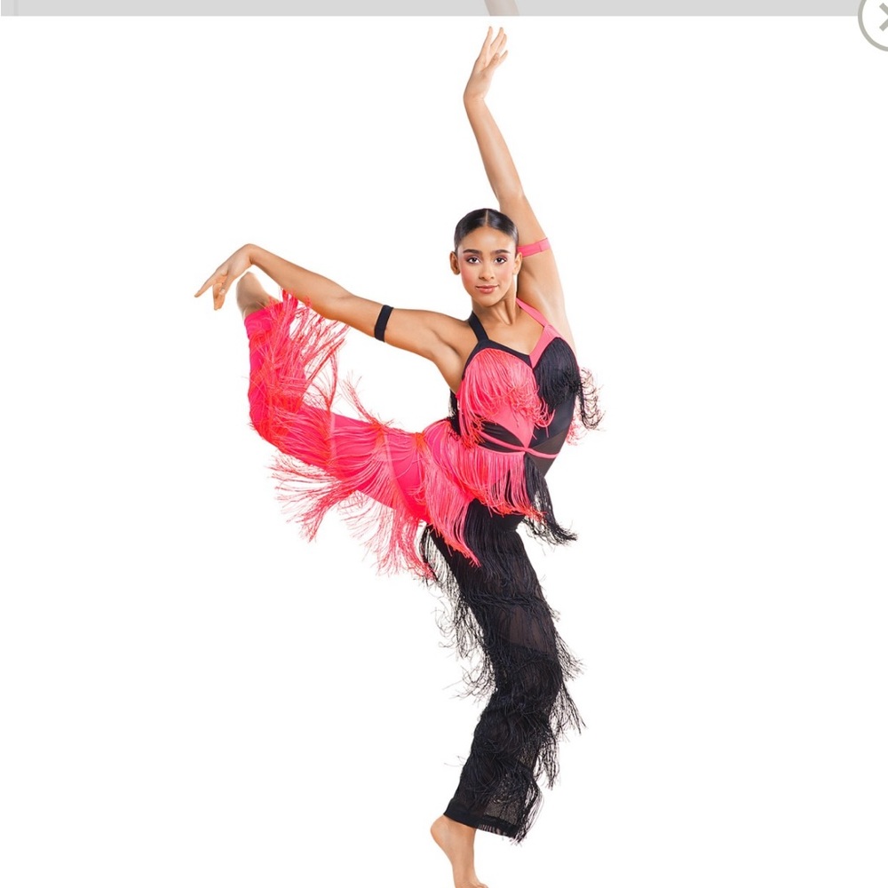 Kids Fringe Dance Costume in Black and Pink
